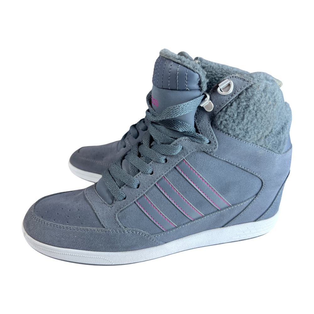 Adidas Neo Super Wedge High Top Sneakers Gray Pink Fur Lined Sz 10 AW4854